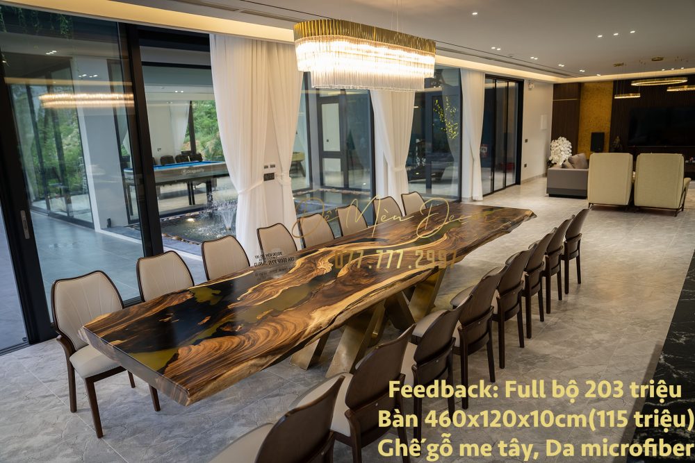 Bộ bàn ăn epoxy gỗ me tây màu hổ phách lấy cảm hứng từ giải lụa bay trong gió - Ảnh 2
