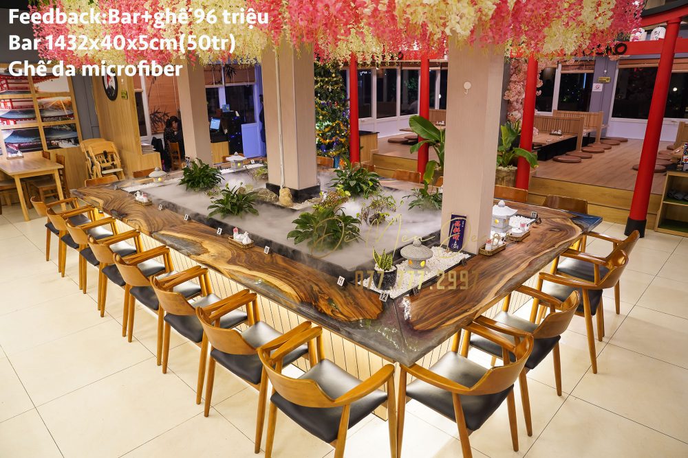 Quầy bar gỗ me tây epoxy đẹp cho nhà hàng nhật - Ảnh 4