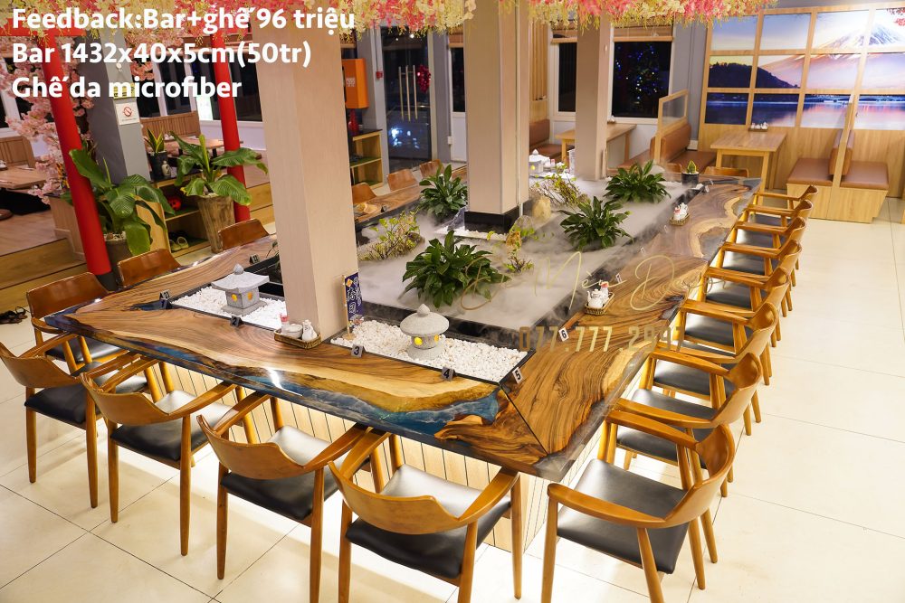 Quầy bar gỗ me tây epoxy đẹp cho nhà hàng nhật - Ảnh 3