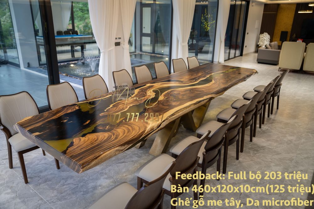 Bộ bàn ăn epoxy gỗ me tây màu hổ phách lấy cảm hứng từ giải lụa bay trong gió - Ảnh 6