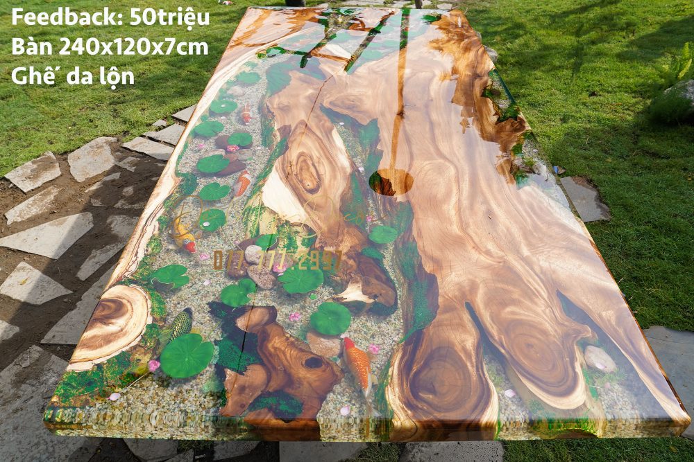 Bàn ăn epoxy vẽ cá koi - Ảnh 6
