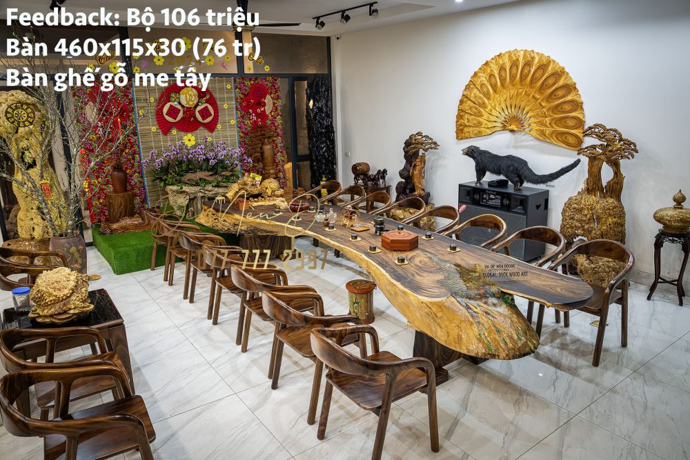 Bàn trà gỗ vẽ cá koi