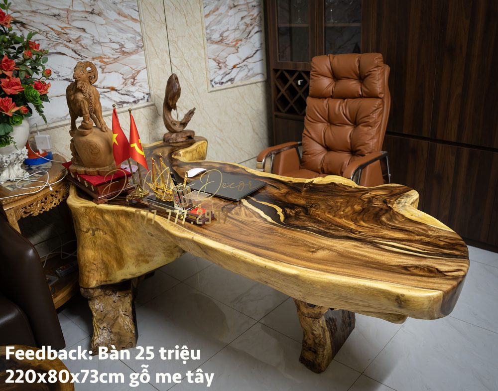 Bàn làm việc gỗ nguyên khối - Ảnh 4