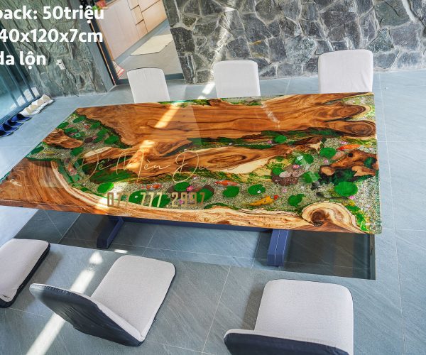 Bàn ăn epoxy vẽ cá koi