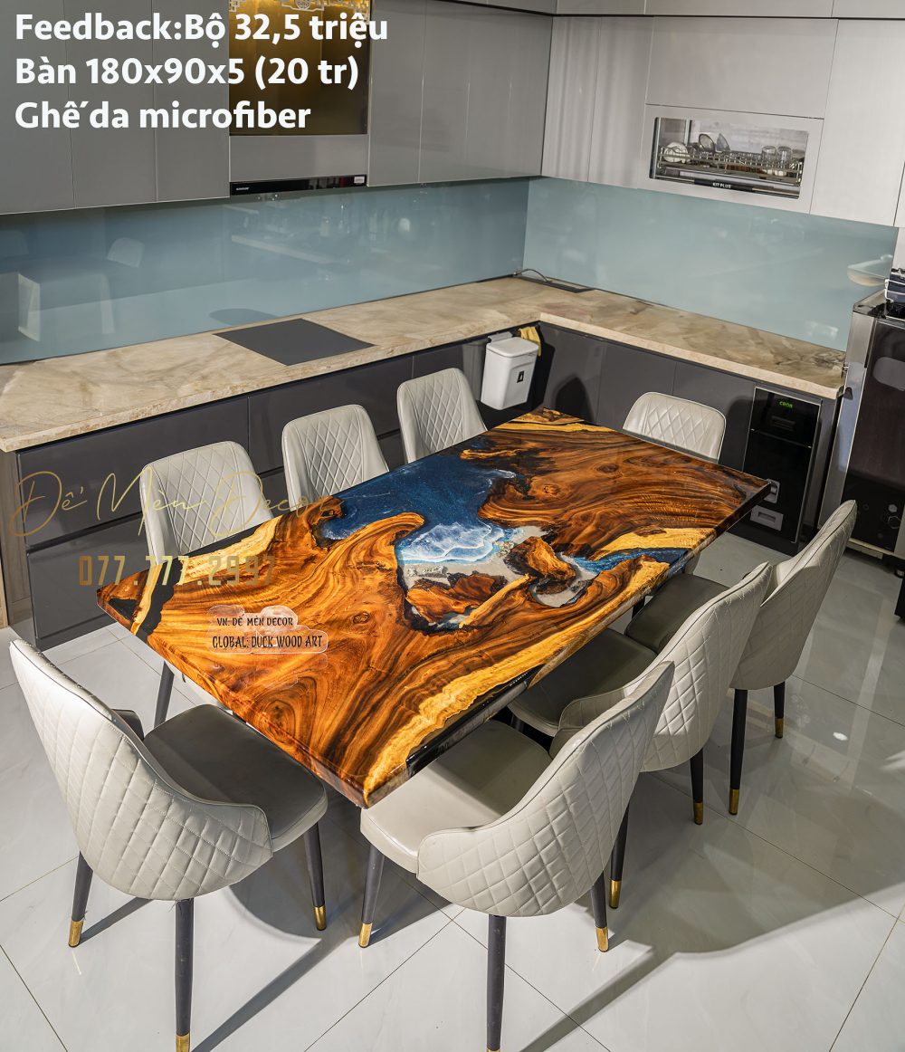 Bàn ăn epoxy vẽ biển