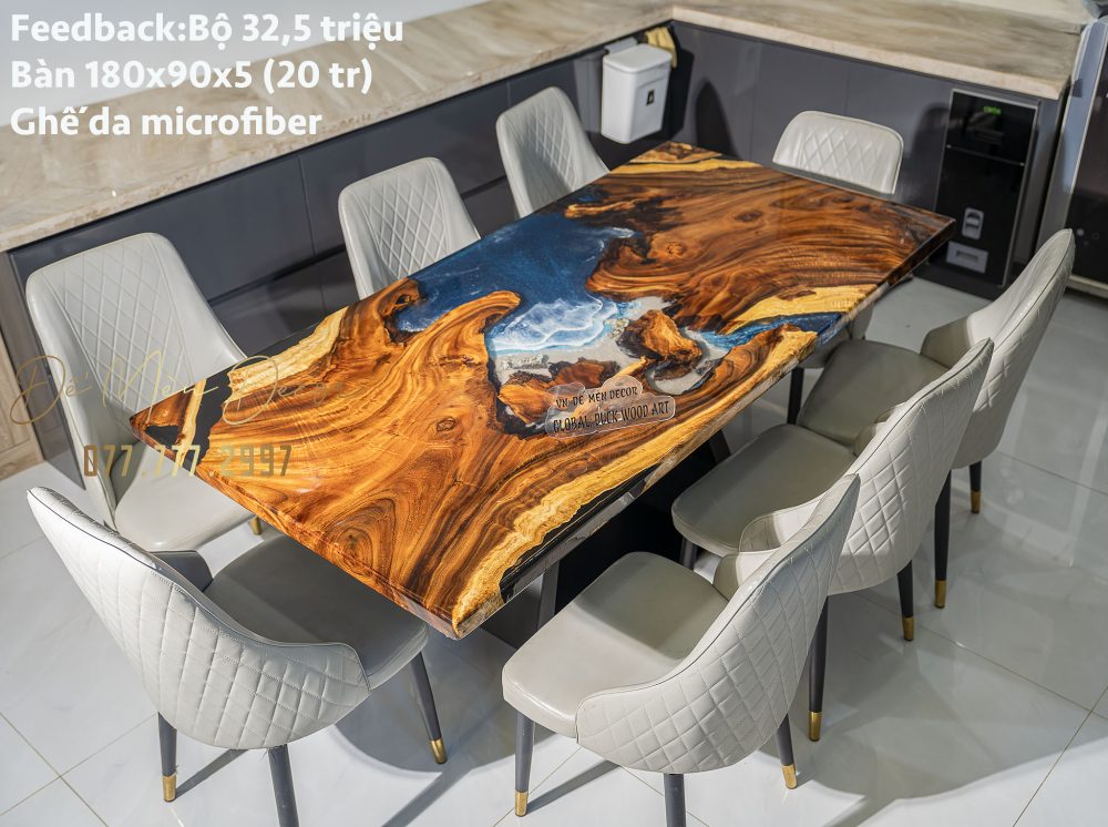 Bàn ăn epoxy vẽ biển - Ảnh 3