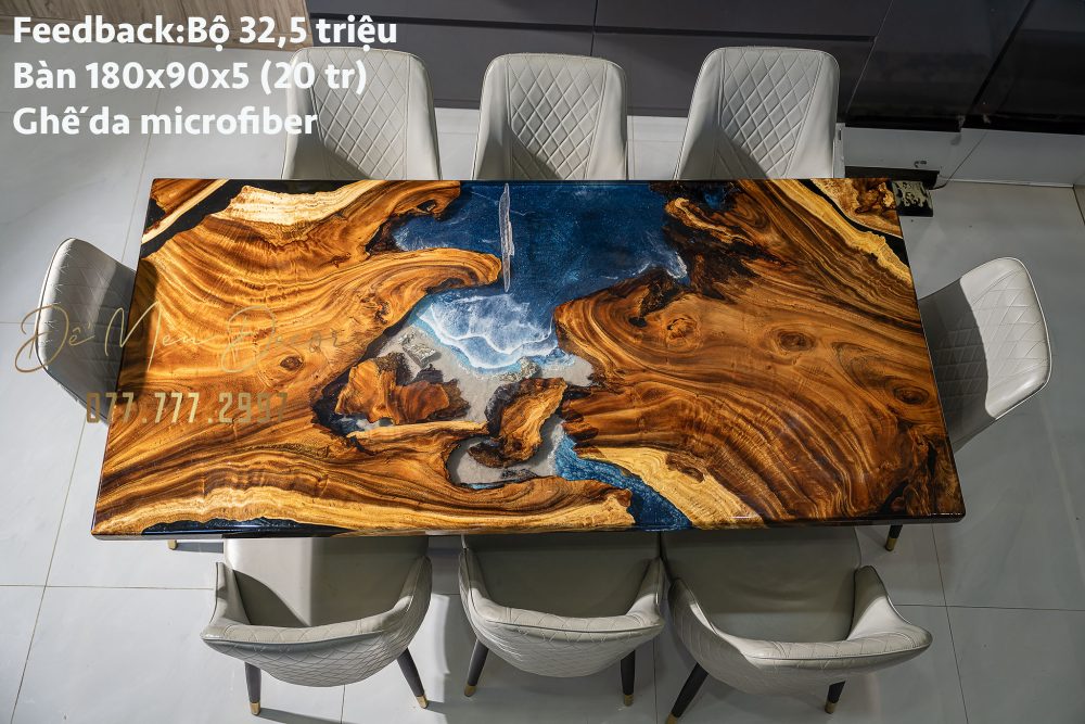 Bàn ăn epoxy vẽ biển - Ảnh 4