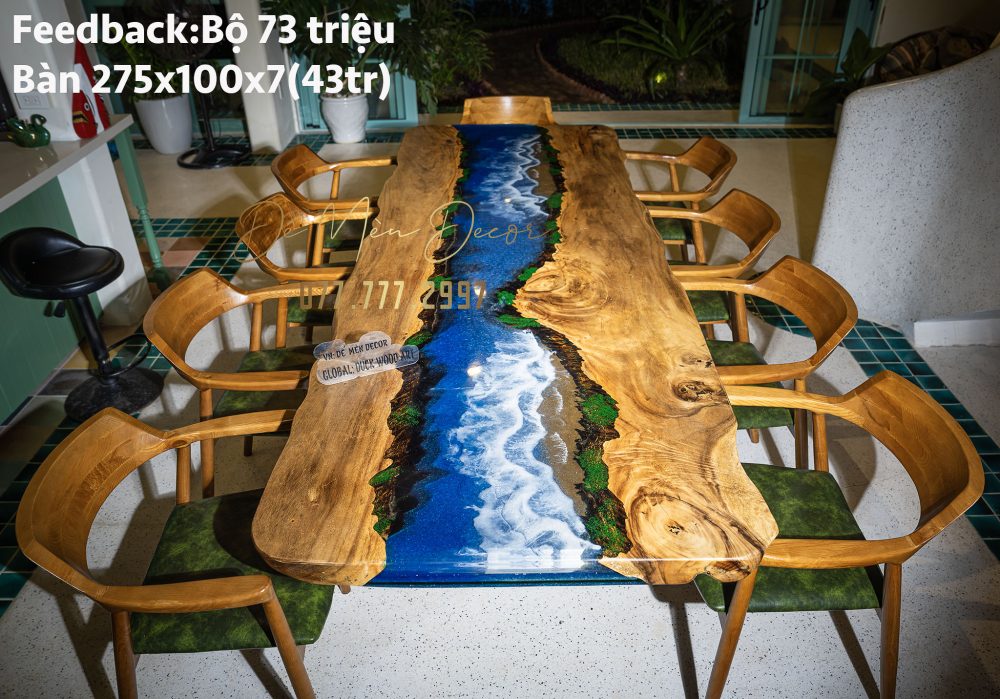 Bàn ăn epoxy 10 ghế vẽ biển - Ảnh 8