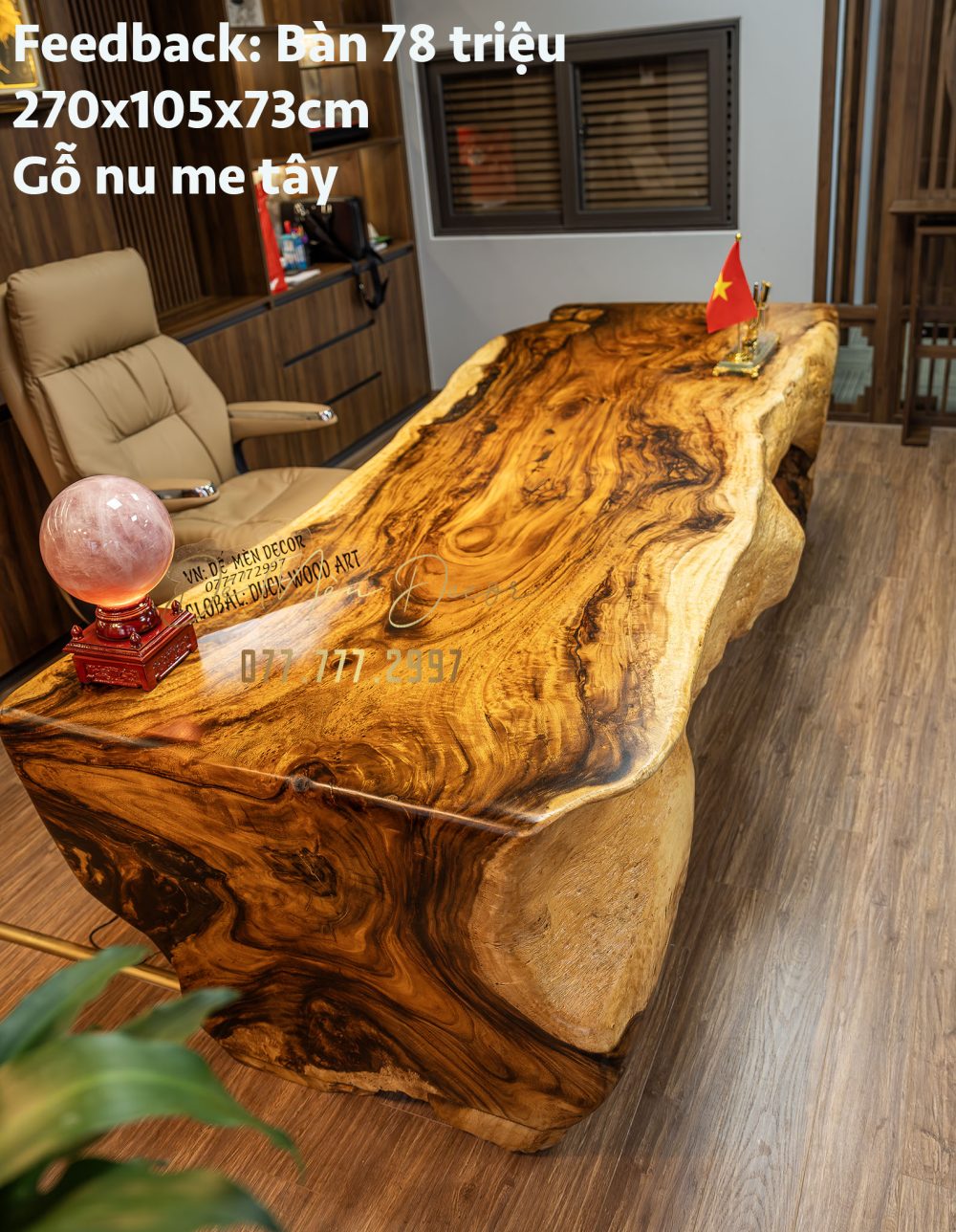 Bàn Làm Việc Gỗ Nguyên Khối - Ảnh 6