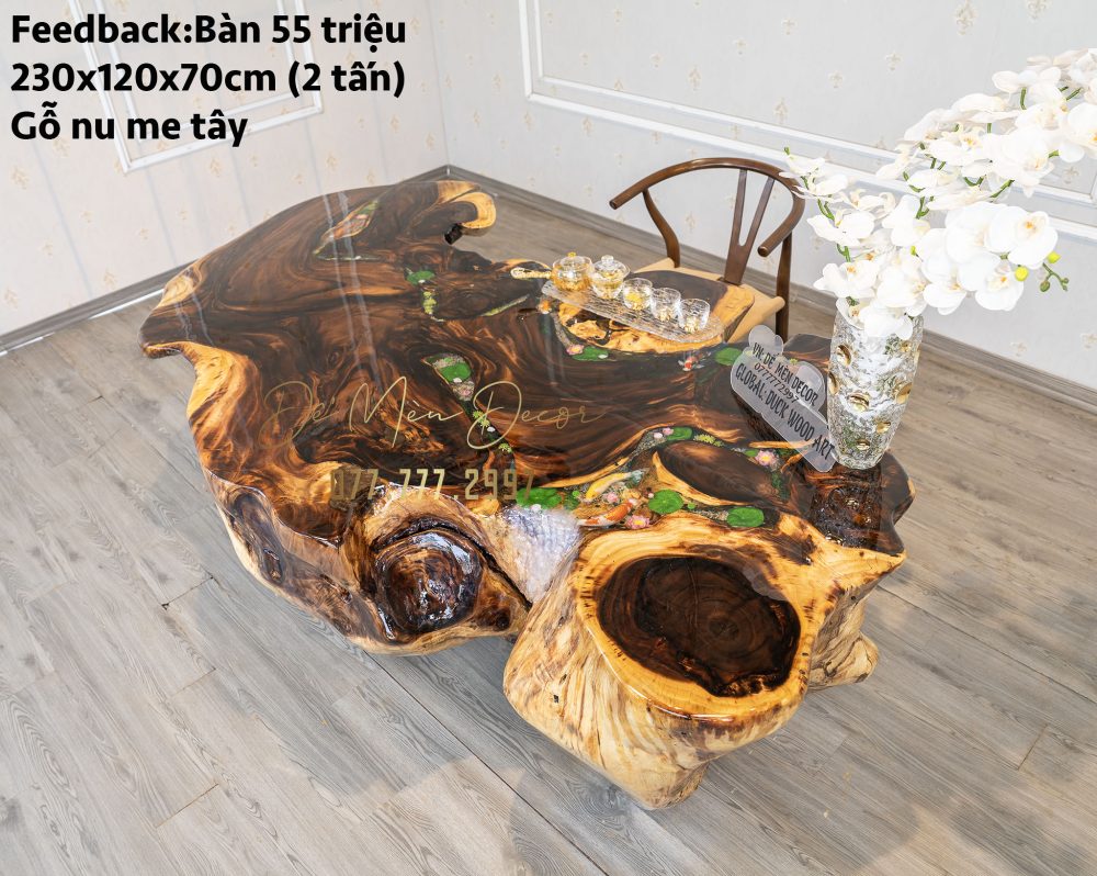 Bàn trà epoxy vẽ cá koi - Ảnh 3