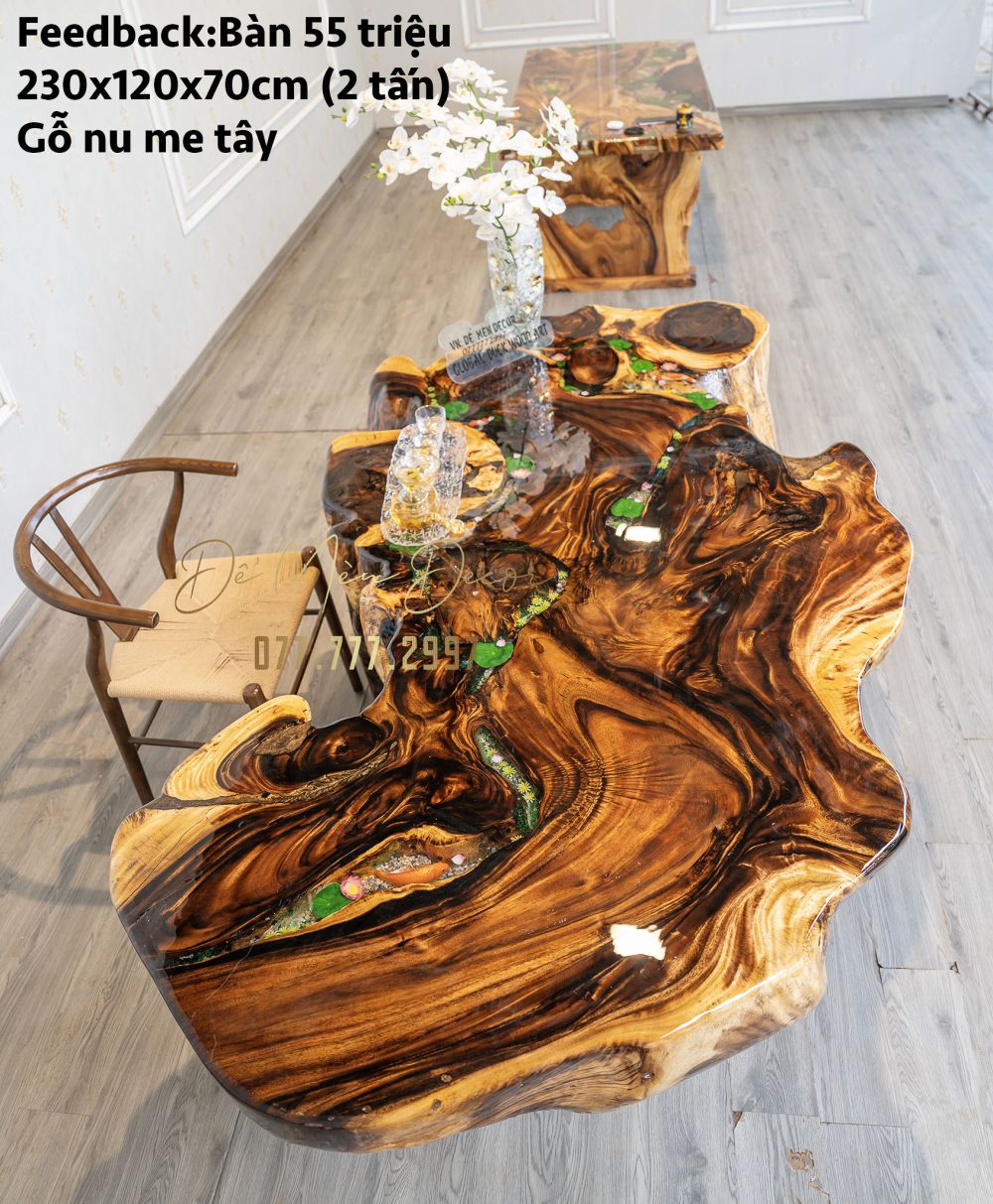 Bàn trà epoxy vẽ cá koi - Ảnh 6
