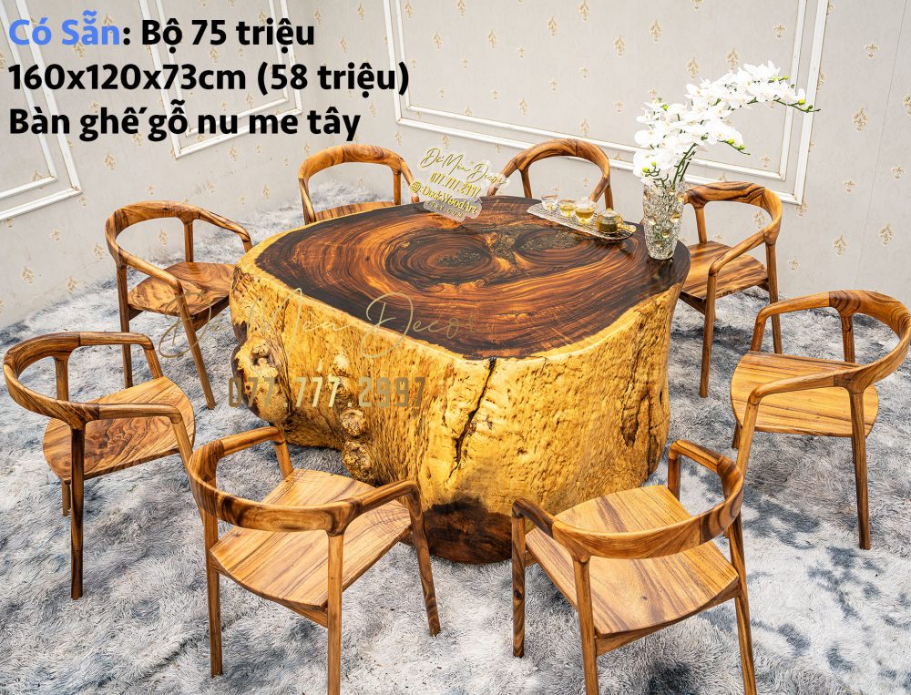 Bàn Sân Vườn Gỗ Nu Nguyên Khối Đẹp - Ảnh 3