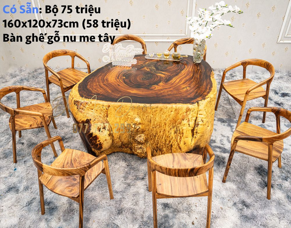 Bàn Sân Vườn Gỗ Nu Nguyên Khối Đẹp - Ảnh 6