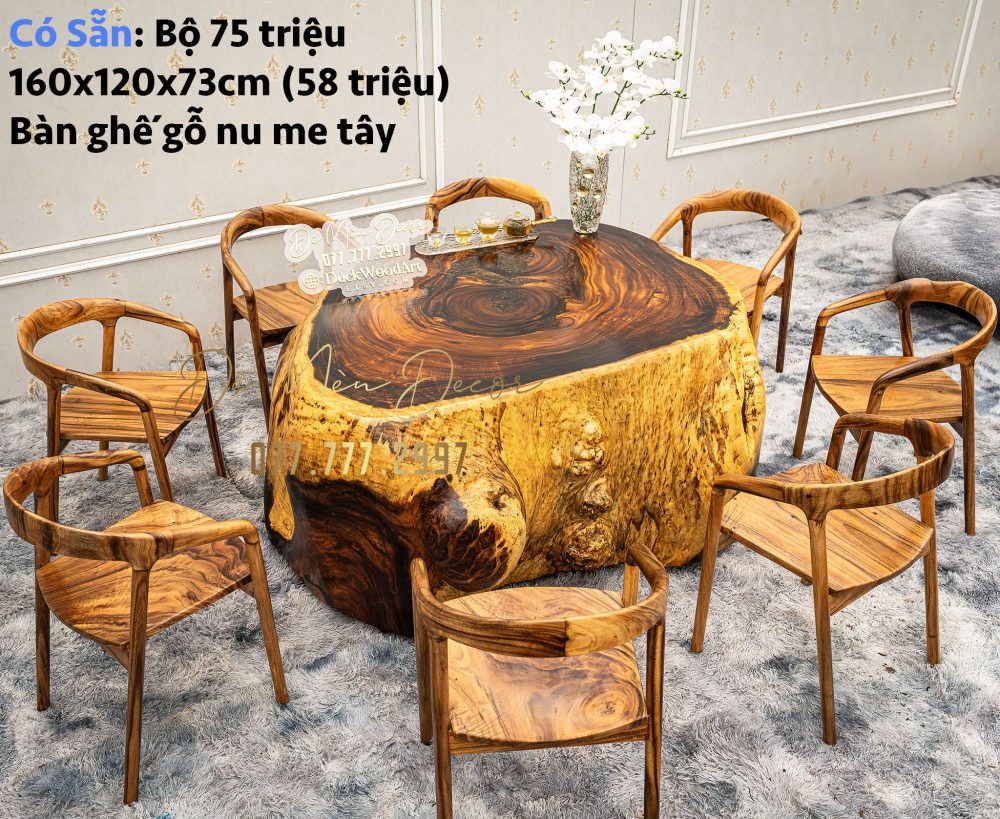 Bàn Sân Vườn Gỗ Nu Nguyên Khối Đẹp