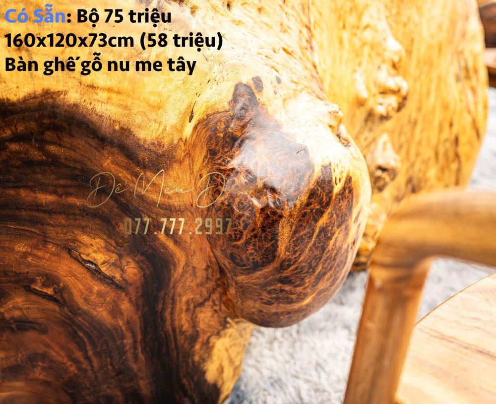 Bàn Sân Vườn Gỗ Nu Nguyên Khối Đẹp - Ảnh 4