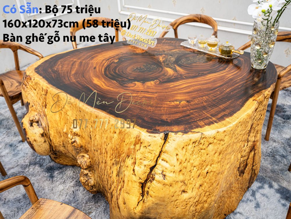 Bàn Sân Vườn Gỗ Nu Nguyên Khối Đẹp - Ảnh 8