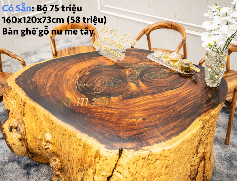 Bàn Sân Vườn Gỗ Nu Nguyên Khối Đẹp - Ảnh 9