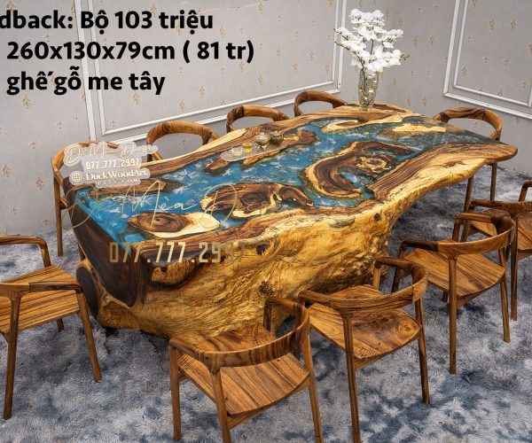Bàn Epoxy Bãi Biển Vẽ Tay Cao Cấp – Gỗ Nguyên Khối Nghệ Thuật