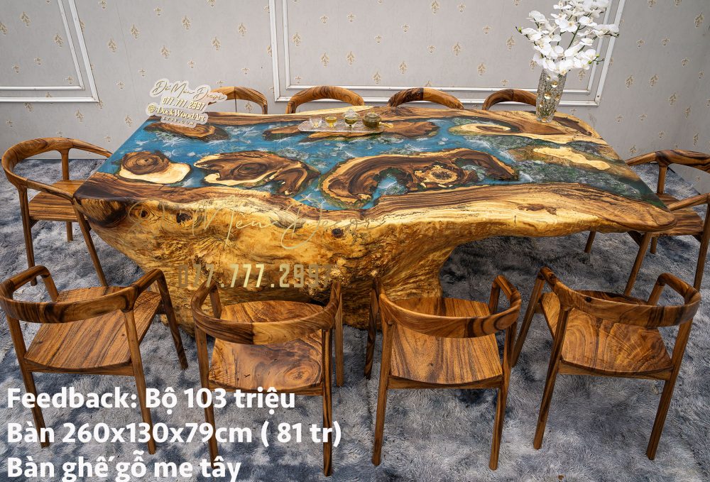 Bàn Epoxy Bãi Biển Vẽ Tay Cao Cấp – Gỗ Nguyên Khối Nghệ Thuật - Ảnh 3
