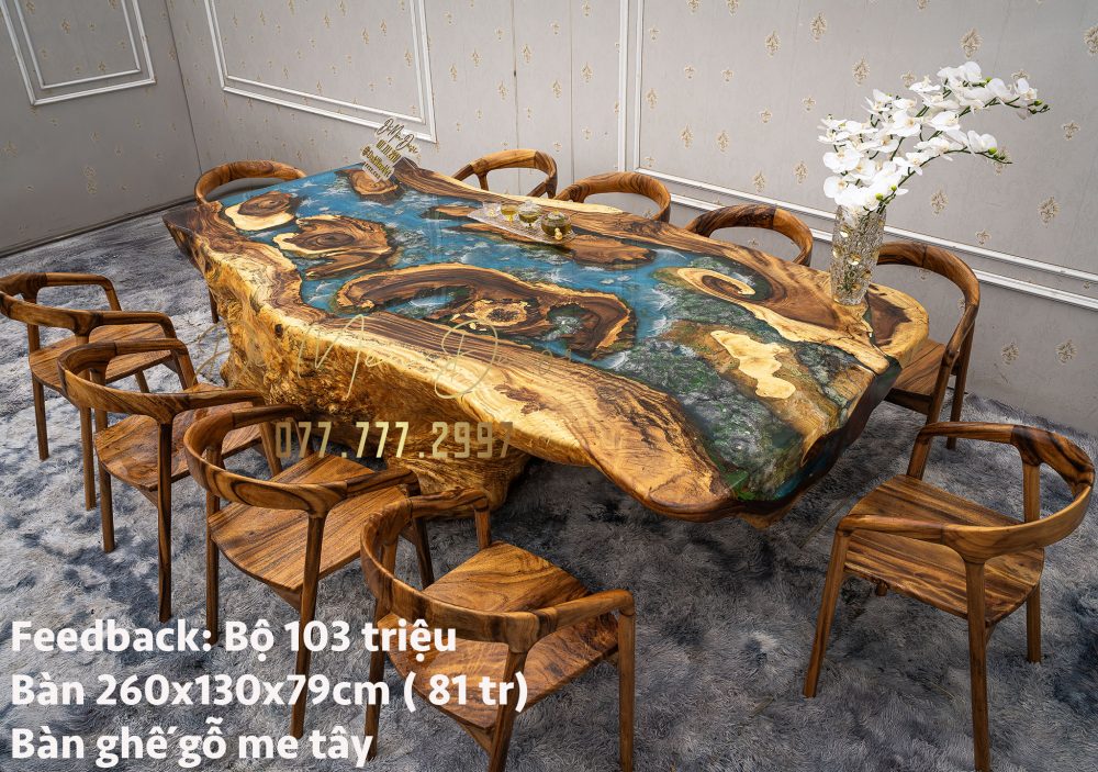 Bàn Epoxy Bãi Biển Vẽ Tay Cao Cấp – Gỗ Nguyên Khối Nghệ Thuật - Ảnh 4