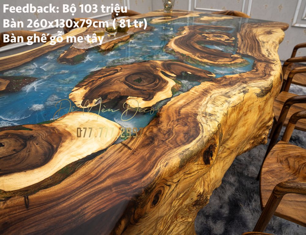 Bàn Epoxy Bãi Biển Vẽ Tay Cao Cấp – Gỗ Nguyên Khối Nghệ Thuật - Ảnh 10