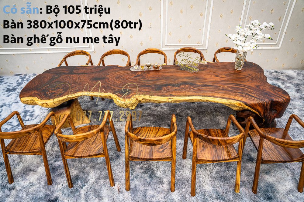 Bàn Ăn Gỗ Me Tây Nguyên Khối - Ảnh 5