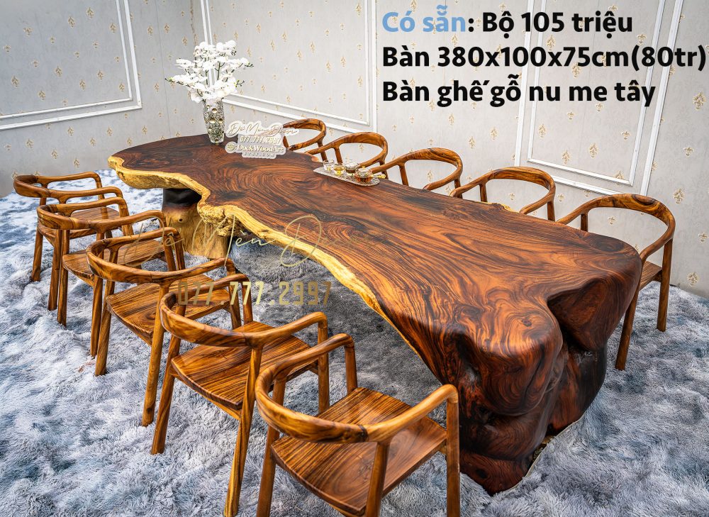 Bàn Ăn Gỗ Me Tây Nguyên Khối